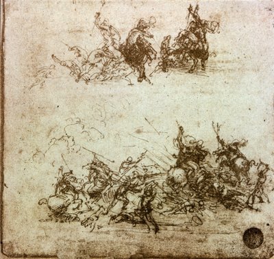 Battle of Horsemen, Study for the Battle of Anghiari by Leonardo da Vinci