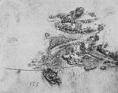 Birds-Eye View of a River with a Rope Ferry by Leonardo da Vinci