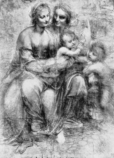 Cartoon of St Anne with Madonna and Child and St John, 15th century by Leonardo da Vinci