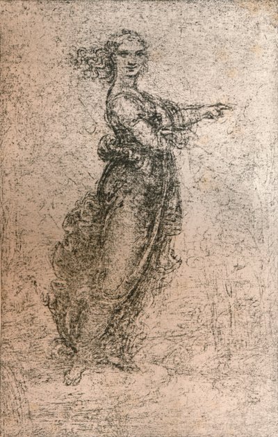 Charcoal drawing of a female figure by Leonardo da Vinci