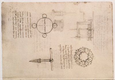 Codex Madrid I f.20, mechanical studies by Leonardo da Vinci