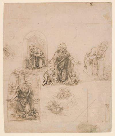 Compositional Sketches for the Virgin Adoring the Christ Child by Leonardo da Vinci