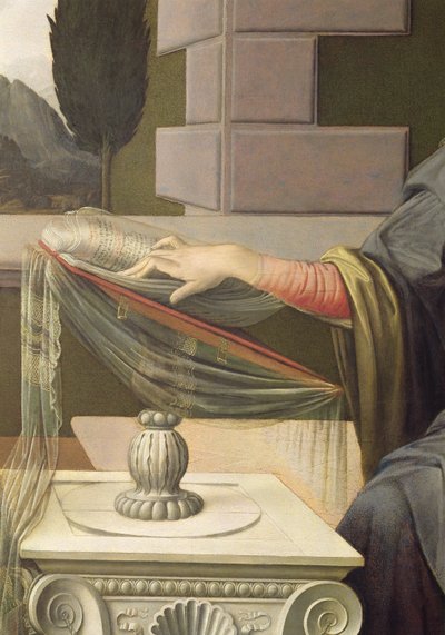 Detail of the Virgin Mary, from the Annunciation (post restoration) by Leonardo da Vinci