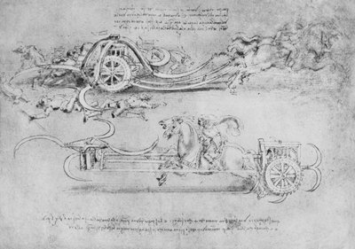 Drawings of Two Types of Chariot Armed with Scythes, c1480 by Leonardo da Vinci