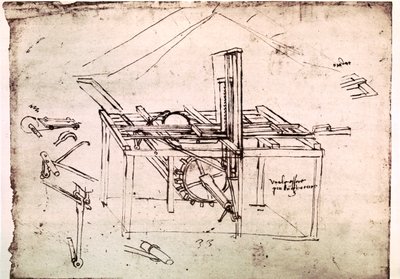 Extract from a Da Vinci Manuscript: Hydraulic Saw with Automatic Forwarding by Leonardo da Vinci