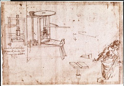 Extract from a Da Vinci Manuscript describing the principle and the construction of a Press Machine for printing by Leonardo da Vinci