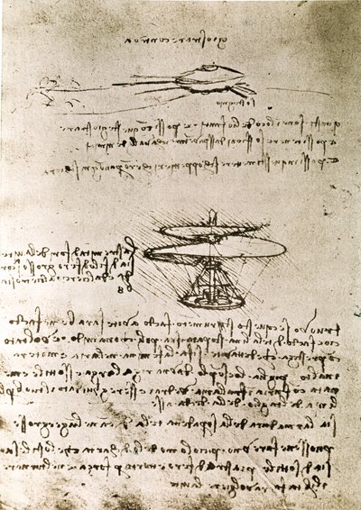 Extract from a Da Vinci Manuscript describing the principle and the construction of the Aerial Screw (Helicopter) by Leonardo da Vinci