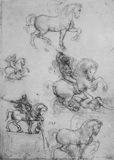 Five Studies of Horses and Riders by Leonardo da Vinci