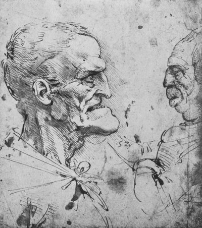 Grotesque Profiles of a Man and Woman Facing, c1480, 1945 by Leonardo da Vinci