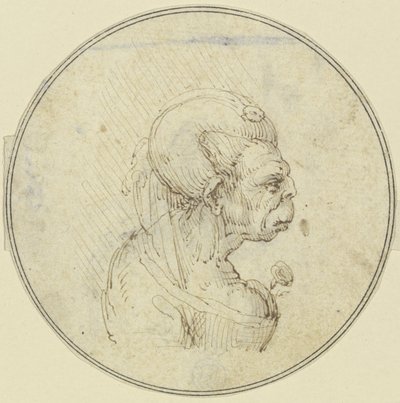 Caricature of an Old Woman, Bust with a Rose in the Bosom, Profile to the Right by Leonardo da Vinci