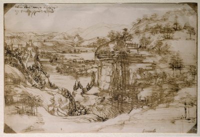 Landscape of Santa Maria della Neve: The Landscape of the Arno Valley by Leonardo da Vinci