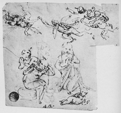 Madonna Adoring the Infant Christ and Other Figures by Leonardo da Vinci