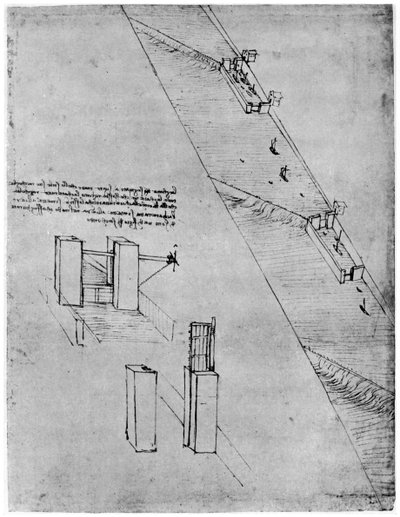 Sketch of a sluice, late 15th or early 16th century by Leonardo da Vinci