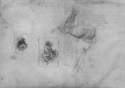 Sketches for a Kneeling Leda and of a Horse by Leonardo da Vinci