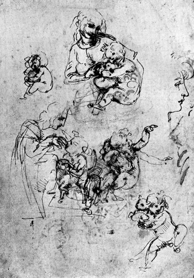 Studies for a Madonna Del Gatto, 15th century by Leonardo da Vinci