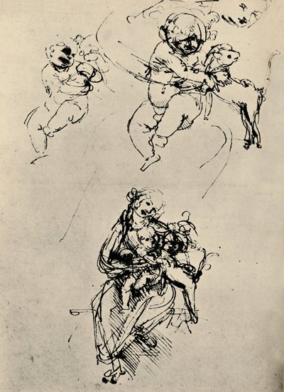 Studies for a Madonna and Child with a Cat by Leonardo da Vinci