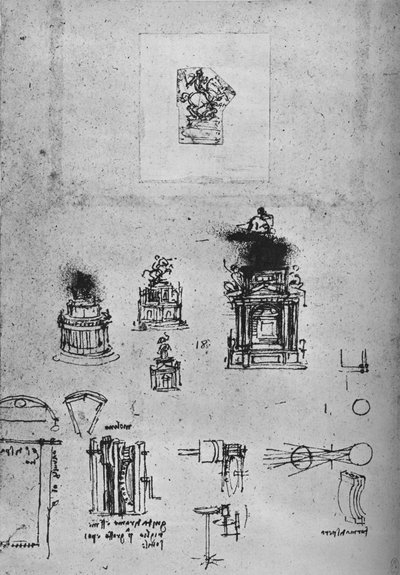 Studies for an Equestrian Monument and Studies of Machinery, c1480 1945 by Leonardo da Vinci