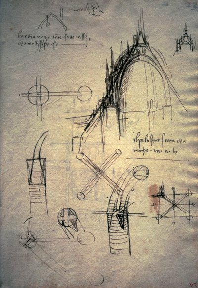Studies for Lantern of Cathedral, Codex Trivulzianus by Leonardo da Vinci