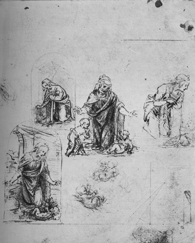 Studies for the Virgin Adoring the Infant Christ by Leonardo da Vinci