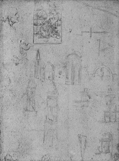 Studies of Architecture and of a Virgin Adoring the Infant Christ by Leonardo da Vinci
