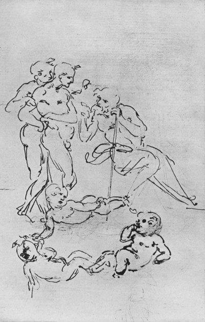 Studies of Figures and Putti for an Adoration, c1481 by Leonardo da Vinci