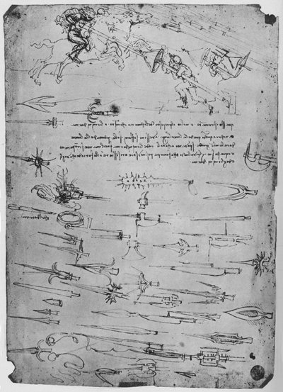 Studies of Foot-Soldiers Attacking Horsemen with Lances to Which Shields by Leonardo da Vinci