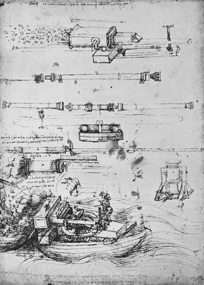 Studies of Mortars, One Firing from a Boat, and of Canon by Leonardo da Vinci