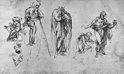 Studies of Single Figures and of a Profile by Leonardo da Vinci
