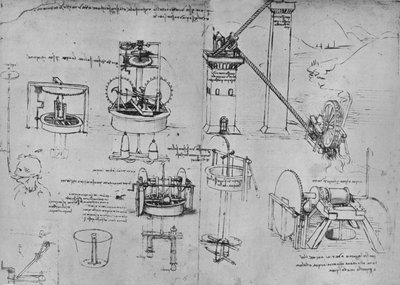 Studies of Suction Pumps, Archimedes Tubes, Etc., c1480 by Leonardo da Vinci
