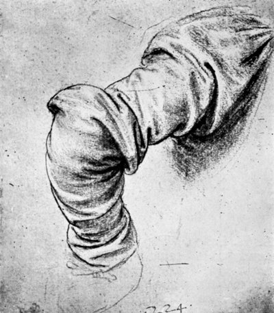 Study for the sleeve of the right arm of St Peter by Leonardo da Vinci