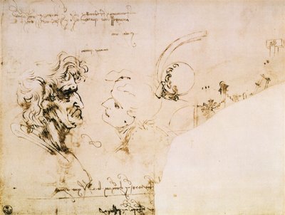 Study of Two Heads in Profile and Studies of Machines by Leonardo da Vinci