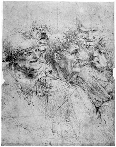 Study of Five Grotesque Heads by Leonardo da Vinci