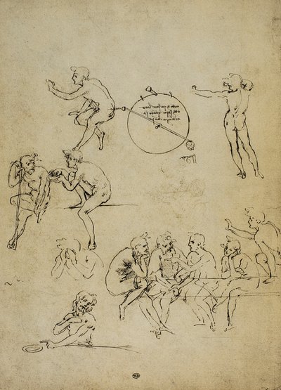 Study of human figures in different positions by Leonardo da Vinci