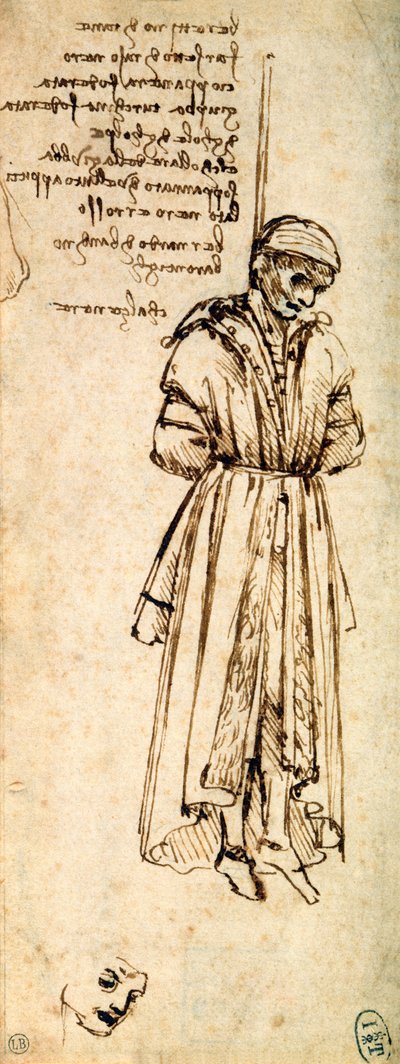 Study of the Hanged Bernardo di Bandino Baroncelli, Assassin of Giuliano de Medici by Leonardo da Vinci