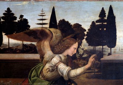 The Annunciation (detail of the Angel) by Leonardo da Vinci