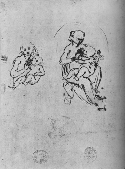 Three Studies of a Madonna and Child by Leonardo da Vinci