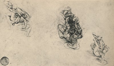 Three Studies of a Man Poniarding a Fallen Foe, c1480 by Leonardo da Vinci