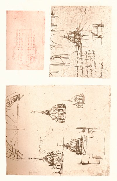 Three Drawings of Milan Cathedral by Leonardo da Vinci