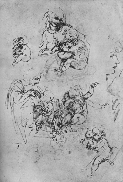 Two Studies of the Madonna and Child with a Cat and Three Studies of the Child by Leonardo da Vinci