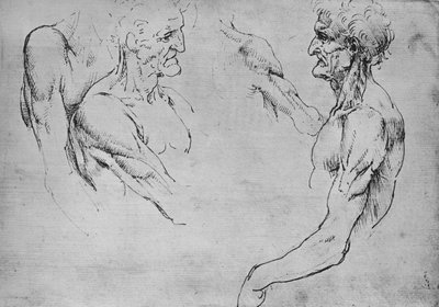 Two Studies of the Upper Part of an Old Man and Two Studies of Arms by Leonardo da Vinci