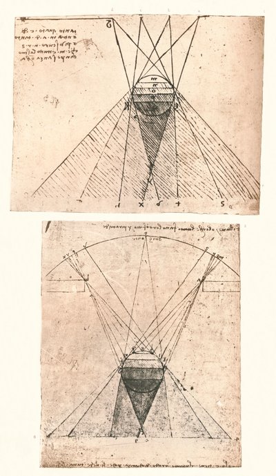 Two diagrams illustrating the theory of light and shade, c1472-c1519 by Leonardo da Vinci