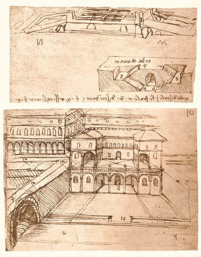Two Drawings of Plans for Towns, c. 1472-c. 1519, 1883 by Leonardo da Vinci