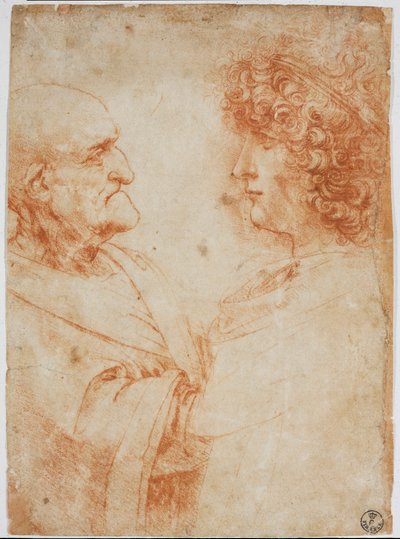 Two male profiles, an old man and a young man - The young man represents Gian Giacomo Caprotti dit Andrea Salai or Salaij by Leonardo da Vinci
