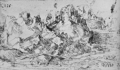 View Over a Valley with Mountains Beyond by Leonardo da Vinci