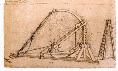 War machine: Catapult study by Leonardo da Vinci (1452-1519). by Leonardo da Vinci