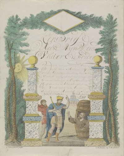 Letter with Alexander the Great Visiting Diogenes in the Barrel by Leonardus Schweickhardt