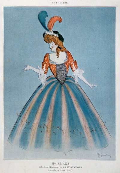 Comedian Gabrielle Charlotte Reyu called Rejane in the role of the Montansier by Leonetto Cappiello
