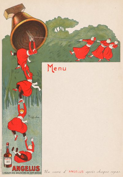 Menu Page (Angelus: Liqueur des Salésiens de Dom Bosco) by Leonetto Cappiello