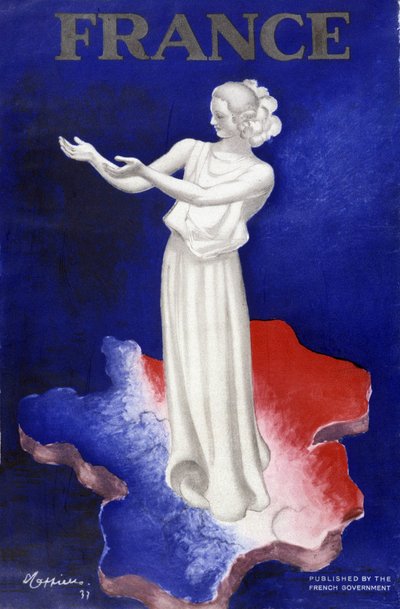 Woman representing France - Poster in blue-white-red colours by Leonetto Cappiello