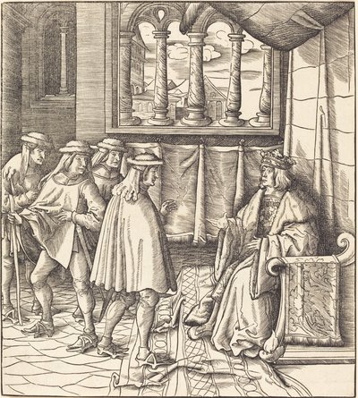 A King on a Throne, Before Him Four Men by Leonhard Beck